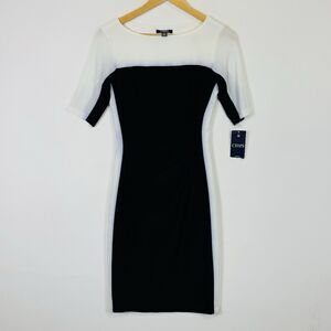 Chaps Ralph Lauren Black Ivory Stretch Side Ruched Dress Women's Small NEW NWT